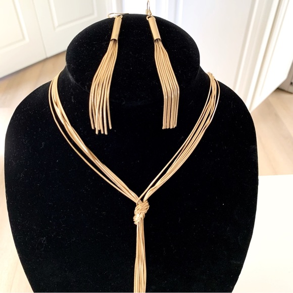 Natasha Couture Jewelry - Natasha Multi-Strand Gold Chain Tied Knot Tassels Necklace And Earrings Set